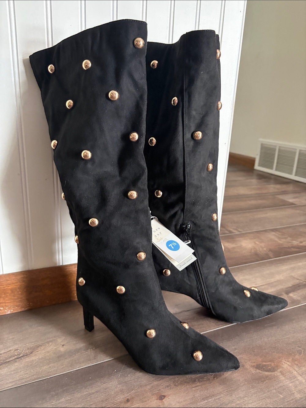 Justice Black Knee-High Studded Pointed Toe Boots
